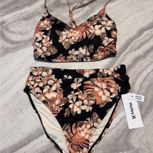 Hurley Women's Tropical Floral Bikini - Black and Tan